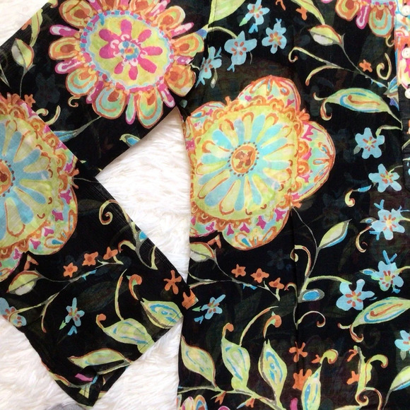 Athleta Silk Tunic Swim Cover Semi Sheer Floral Buttons Boho Swim Cover Small M - Picture 10 of 11